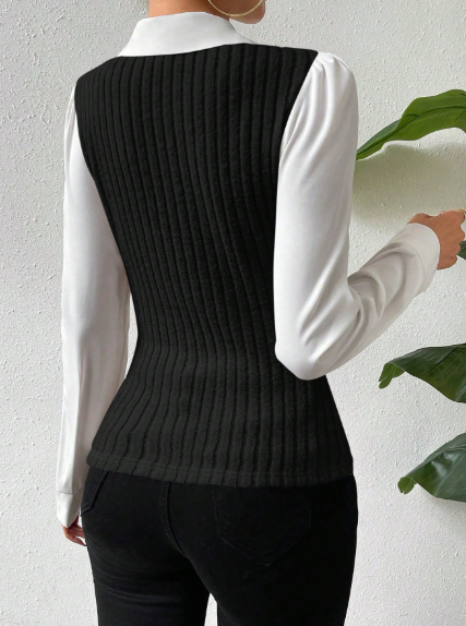 Chemisier bicolore à manches bouffantes