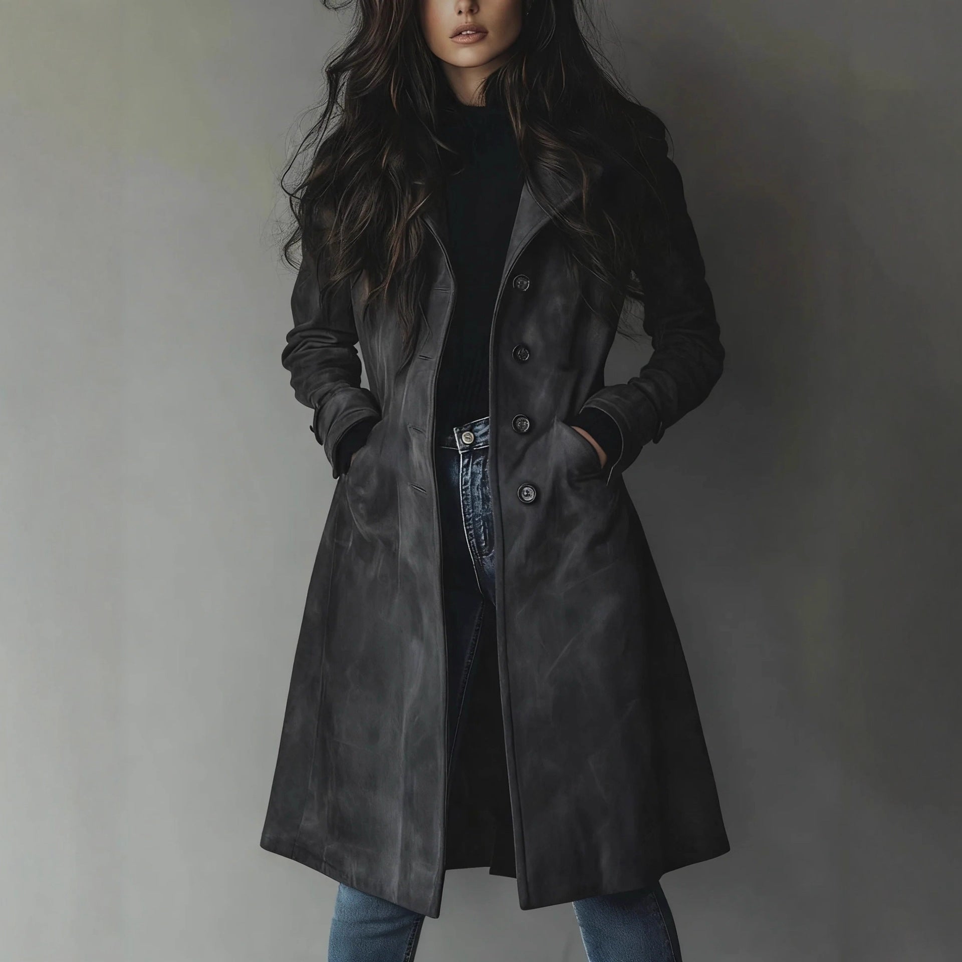 Womens Western Style Long Trench Coat For Fall And Winter